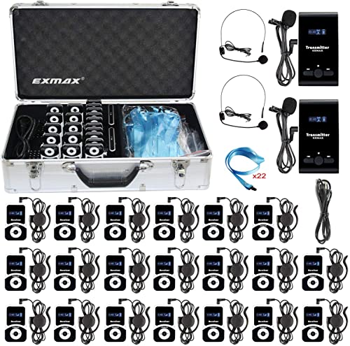Sistema Inalámbrico para Guías Turísticos EXMAX Whisper Voice ATG-100T 195 MHz: 2 Transmisores y 20 Receptores + Estuche de Carga en Aluminio miniatura 1