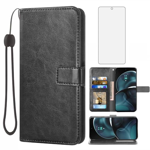 Étui Motorola Moto G14 Asuwish avec protection écran verre trempé et portefeuille cuir