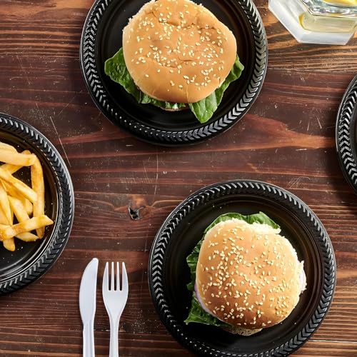 Bluesky Cuisine Black Round Plastic Plates - 6\" (Pack of 100) - Durable & Microwave Safe - Perfect For Parties, Weddings, And Everyday Use - Thumbnail 3