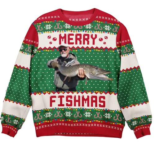 Custom Photo Fishing Xmas Sweaters for Men, Personalized Fisherman Ugly Christmas Sweater 2025, Fishermen Dad Grandpa Ugly Sweater, Merry Fishmas Gift For Fishing Lovers, Fishermen Gifts for Dad2