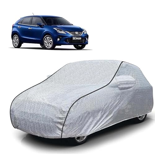 Image of Sulfar 100% Waterproof Car Body Cover Compatible with Mirror for Toyota Glanza(Baleno) (Triple Stitched, Full Bottom Elastic, Magic Silver with Black Piping)