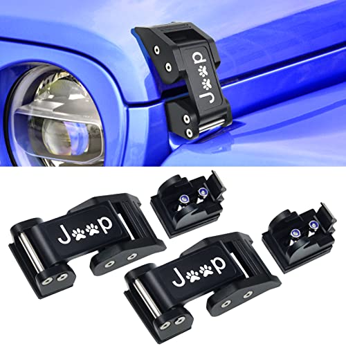 RANGEOF Jeep Hood Latches Aluminum Hood Catch Kit for 2007-2018 Jeep Wrangler JK Sahara Freedom Sports Rubicon 2-Door & 4 Door, 2018-2021 Jeep Wrangler JL JLU & Gladiator JT (Black Dog Paws)