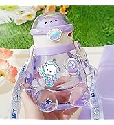 JQWSVE Kawaii Water Bottle with Straw and Stickers Cute Water Bottle Kawaii Bear Water Bottle Lea...