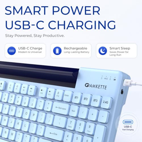 Image of Amkette Optimus 2 Multi-Device Wireless Keyboard /Bluetooth Keyboard, Connect 4 Devices, Professional Grade-Low-Profile Keys, Rechargeable USB-C, Built-in Device Dock, Windows /macOS /Android /iOS