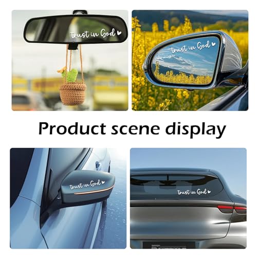 Image of 2PCS Trust in God Rearview Mirror Decals, Auto Stickers and Decal, Waterproof Window Sticker, Car Rearview Mirror Decorative Stickers, Universal for Vehicle, Truck, Laptop (White)