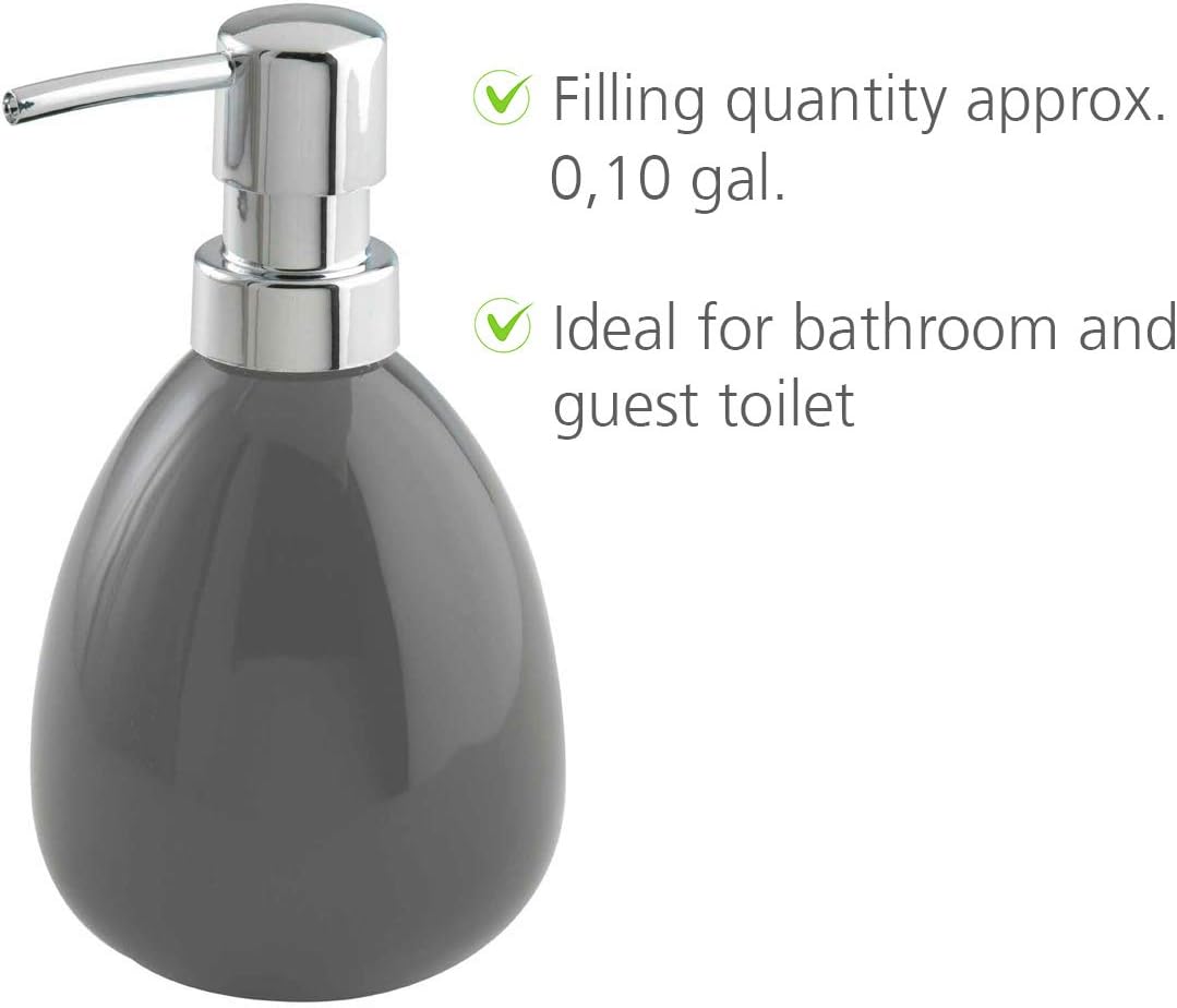 WENKO Polaris Ceramic Soap Dispenser, Countertop, Pump Bottle for Kitchen and Bathroom, 0,1 Gal, Grey : Home & Kitchen