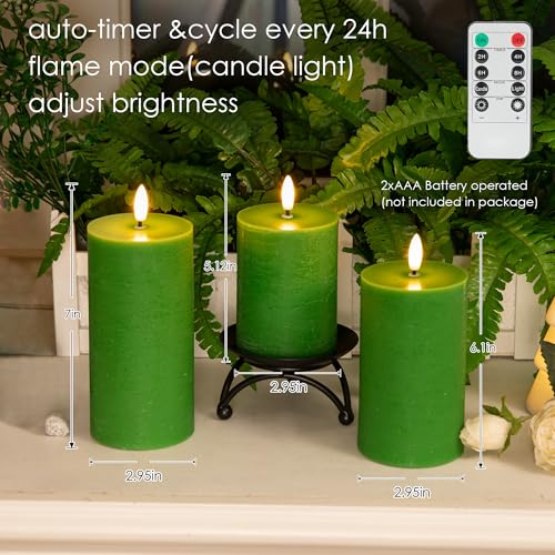 Image of LUSHARBOR LUSHABOR Green Flameless Candles, Battery Operated Candles for St. Patrick's Day, Real Wax LED Fake Candles for Spring Decor Party Centerpiece Green Set of 3