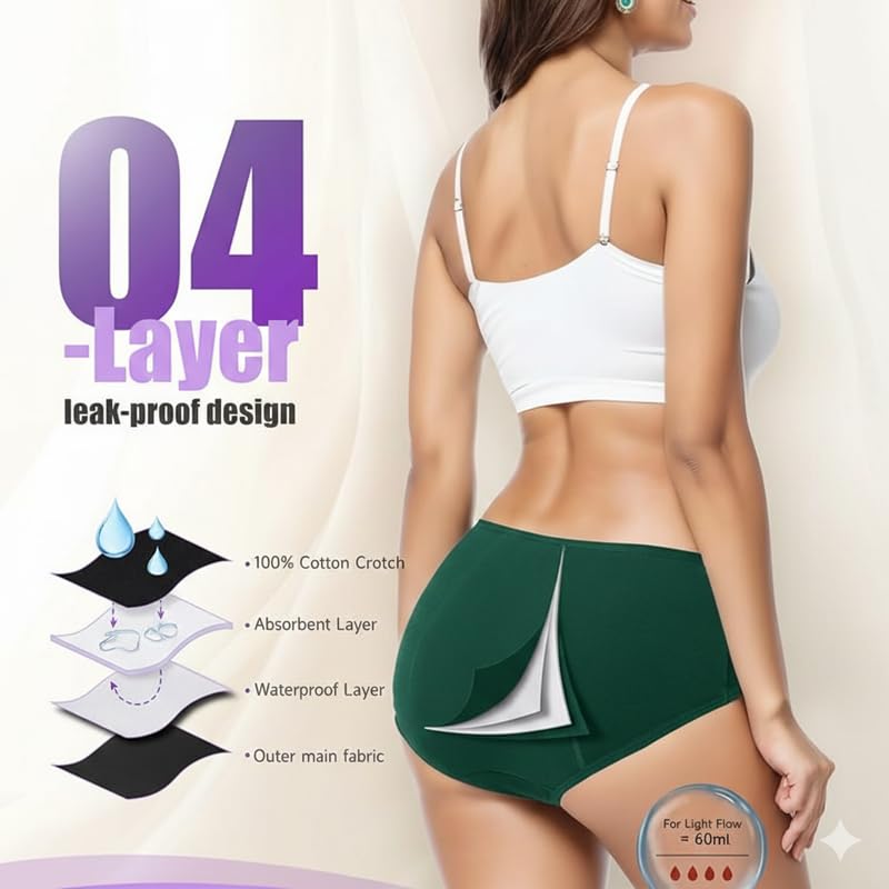 Image of DIVING DEEP Leakproof Period Panty for Women|Reusable Hipster Underwear for Medium to Heavy Flow| No Pad Required, Absorbent & Comfortable Full Breathable| 2 Years Reusable Pack of 2