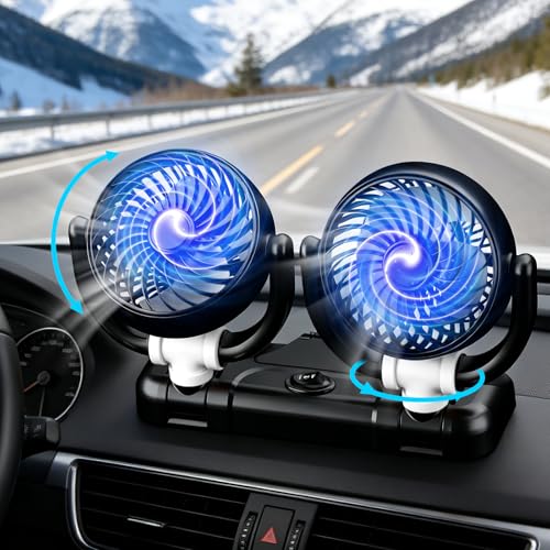Exsivemy Auto Ventilator USB Auto Ventilator 360 Drehbarer Doppelköpfiger Autoventilator 2 Geschwindigkeiten Doppellüfter Autolüfter Auto Kfz Lüfter für LKW Van SUV RV (Schwarz)