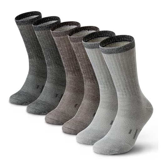 3 Pairs Thermal 80% Merino Wool Socks Hiking Crew, black, gray, brown, men’s shoe size 9-12, women’s 11-13