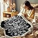 Sleepwish Rose Skull Fleece Throw Blanket for Kids Men Women Black and White Skeleton Sherpa Blanket Halloween Skull Lover Gifts, Throw(50