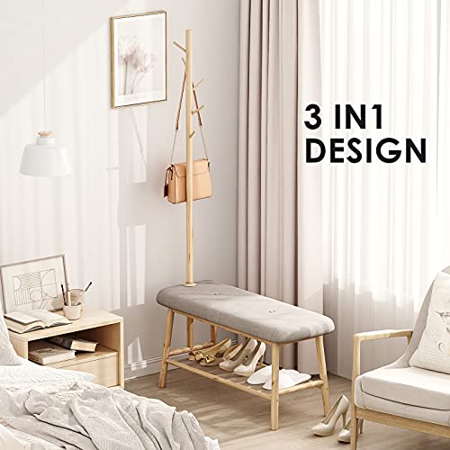 Bamworld Coat Rack Shoe Bench for Entryway, Hall Tree Bench with