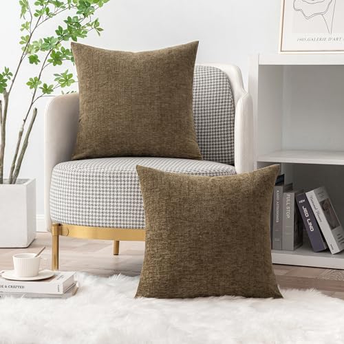 Image of MIULEE Pack of 2 Coffee Throw Pillow Covers 20x20 Inch Soft Chenille Pillow Covers for Sofa Living Room Couch Fall Home Decor Solid Dyed Cases