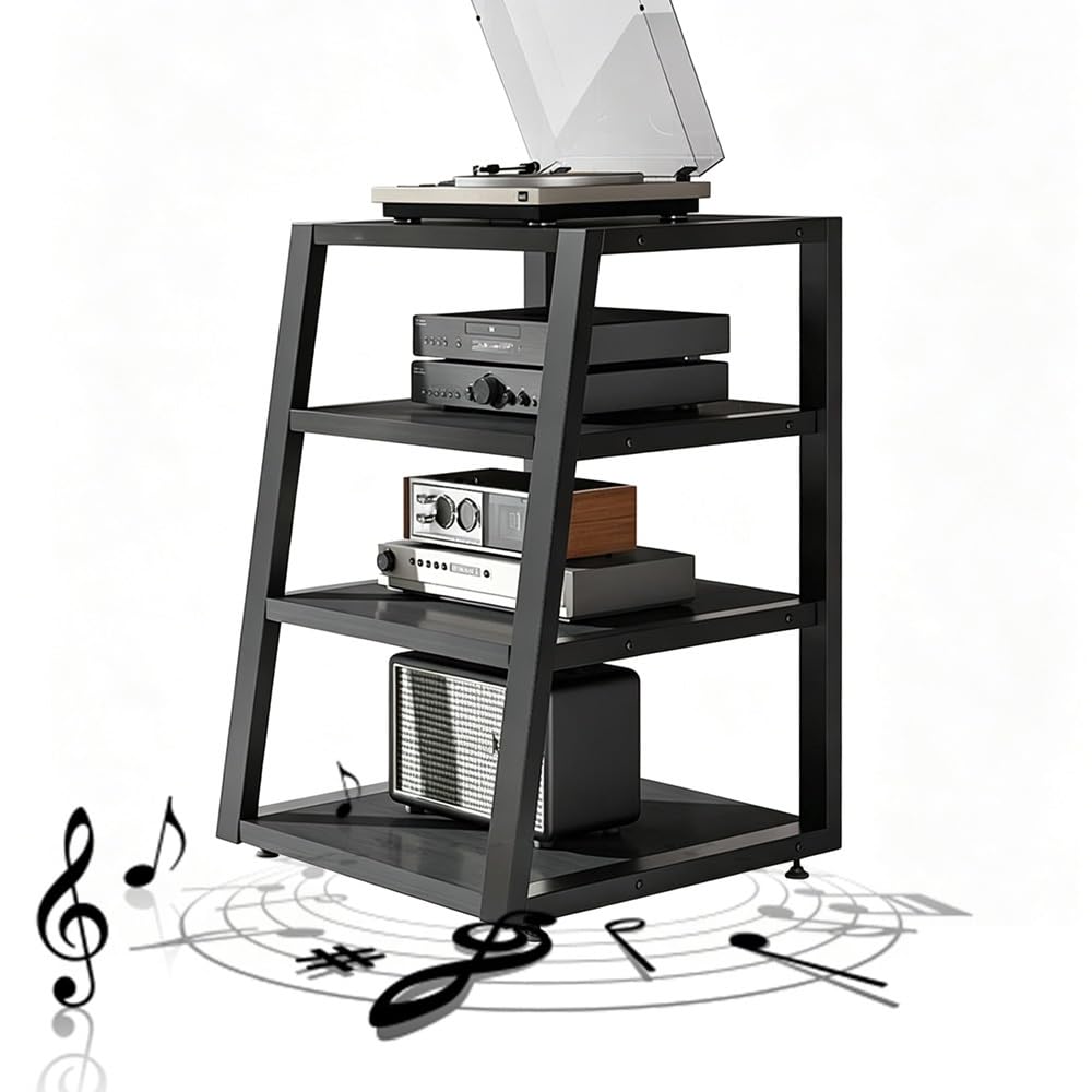 KLerDH Media Racks, Corner Shelf For Record Player(Black,4 Tier)