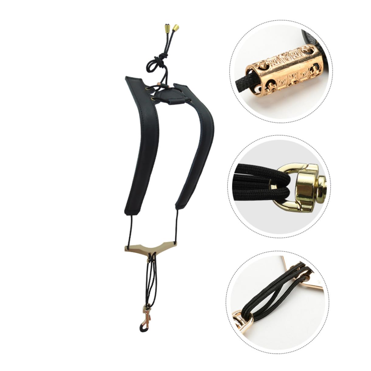 Tracolla Sax Regolabile Doppia Spalla per Sassofono, Cuoio e Nylon Nero