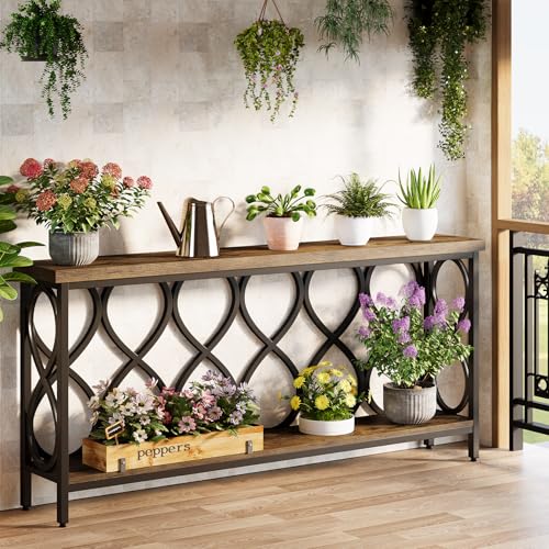 Image of Tribesigns 70.9 inch Long Console Table, 2-Tier Industrial Sofa Table Behind Couch, Narrow Entryway Accent Tables for Hallway, Foyer