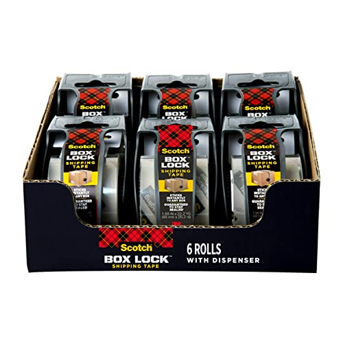 Scotch Box Lock Packaging Tape, 6 Rolls with Dispenser, 1.88 in x 800