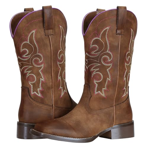SheSole Ladies Western Square Toe Cowboy Boots For Women Wide Calf Cowgirl Boots