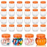 Hsei 30 Pcs 5 Oz/ 150 ml Plastic Pumpkin Candy Jars Halloween Large Candy Bowl Fall Thanksgiving Jar with Lids Plastic Pumpkin Containers for Halloween Party Decoration (Orange)