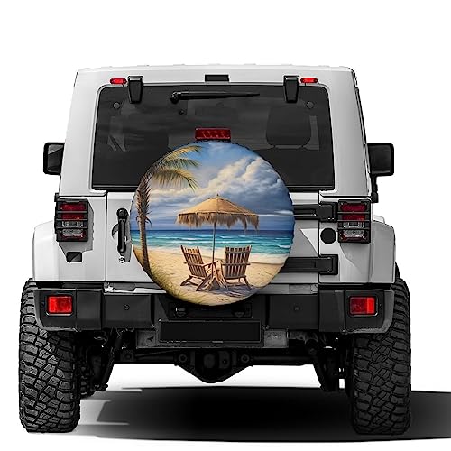Image of Beautiful Beach Palm Trees Spare Tire Cover Dust-Proof Wheel Tire Cover Fit Trailer, RV, SUV and Many Vehicle 16 Inch