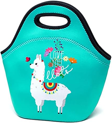 Neoprene Lunch Bags Insulated Lunch Tote Bags for Women Washable lunch container box for work picnic Lightweight Meal Prep Bags for Men Women (Teal Alpaca Lover Llama Print, Neoprene)