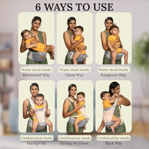 Image of BAYBEE Baby Carrier for New Born | Hip Seat Front and Back 6 Carry Position & Adjustable Straps with Kangaroo Bag | Sling Carry Bags for 4 to 36 Months Baby Max Weight Up to 15 Kgs (Grey)