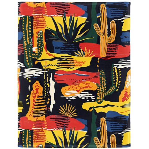 HommomH Couverture en polaire super douce motif cactus du désert, décoration d'intérieur abstraite, pour canapé, sofa et lit, 127 x 152,4 cm