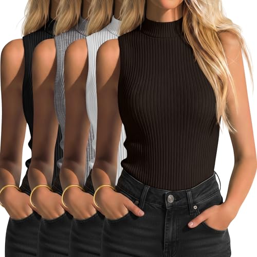 JoyMotion - JoyMotion 4 Pack Women's Sleeveless Mock Neck Shirts, 4-Color Set, Medium - Best Deal on Amazon