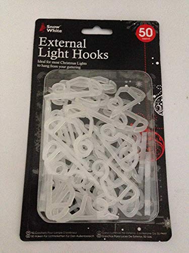 Snow White - 50 x Gutter Hanging Hooks/Clips for Outdoor Christmas Xmas String Lights