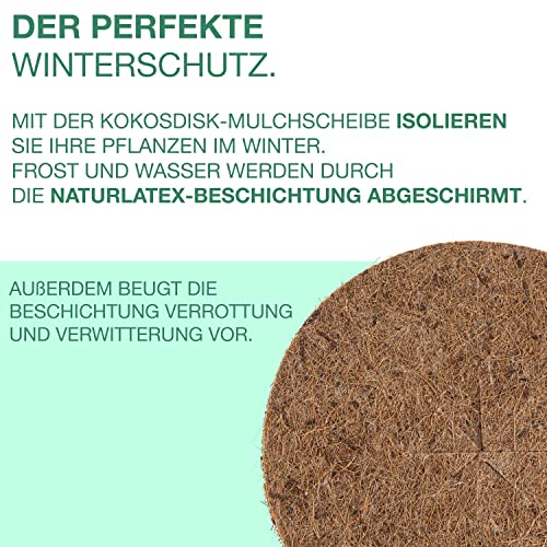 NUGATI Kokos-Mulchscheibe Kübelabdeckung Winterschutz für Topfpflanzen/Pflanzenschutzmatte/Unkrautschutzmatte, Kokosdisk (40cm - 5 Stück) – Ansicht 4