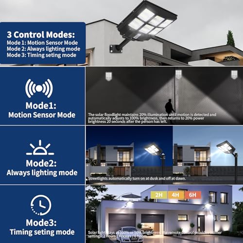 QMXINEYU Solar Street Lights Outdoor 700000LM, Bright LED Street Lights with Motion Sensor and Remote, Dusk to Dawn Waterproof Security Lights for Yard, Driveway, Parking Lot by QMXINEYU - Image 7