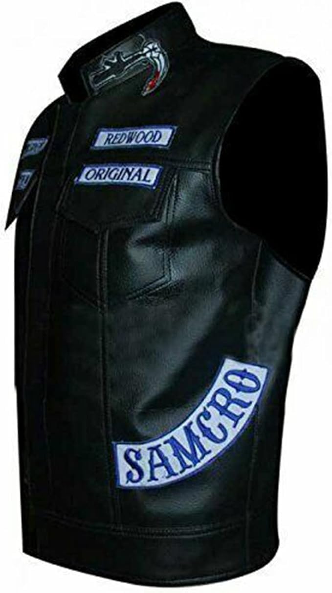 Chaqueta de piel sintética SOA para hombre, color negro, chalecos y sudadera con capucha