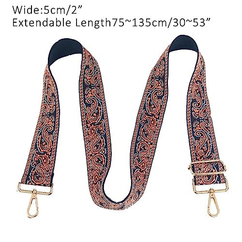 Image of 1pc Adjustable Strap Replacement 2inch Wide Paisley Jacquard Belt for Crossbody Purse Handbag Shoulder Guitar Camera Bag (Khaki)