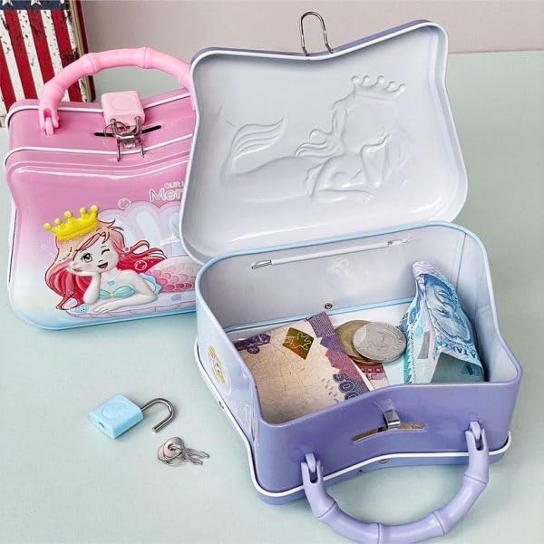 Image of Sajani Cute Cartoon Creative Portable Piggy Bank, Money Saving Box with Combination Lock, Mini Coin Bank Gifts for Boys and Girls, Best Return Gifts for Kids (Pack of 1) (Mermaid - Purple)