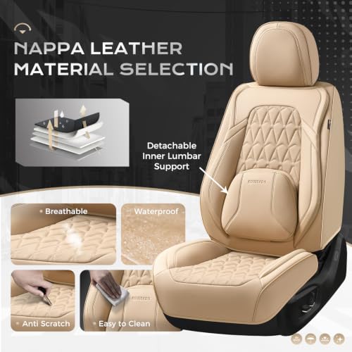 Image of Coverado Seat Covers, Car Front Seat Covers with Backrest, Nappa Leather Car Seat Protectors,Waterproof &Breathable,Anti-Slip Automotive Seat Cushion, Universal Fit for Most Vehicles