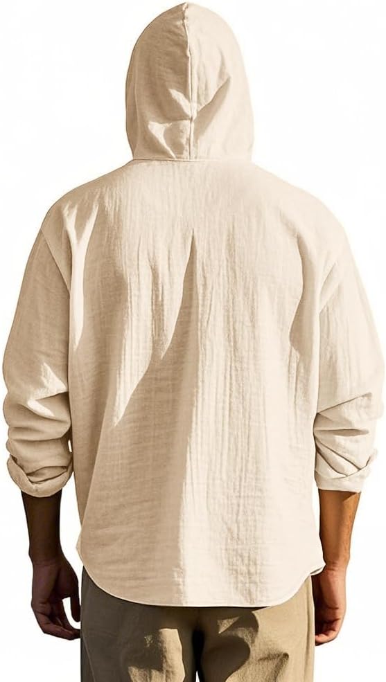 Men Cotton Linen Long Sleeve Button Down Shirt Summer Casual Hawaiian Beach Tops Lightweight Fashion Hoodies - Image 5