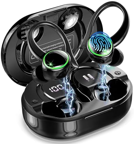 Wireless Earbuds, Bluetooth 5.4 Headphones Sports, 50H Playback Over-Ear buds with ENC Noise Cancelling Mic, Deep Bass Fitness Earphones Gym Running, IP7 Waterproof Headset with Earhook Workout