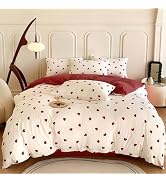 Freyamy Herz Bettwäsche 135x200 Herzen Weiß Rot Herzchen Bettwäsche Set