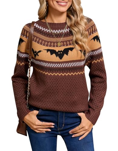 Women's Pullover Sweaters Long Sleeve Crew Neck Cute Multi-Hearts Knitted Casual Sweater