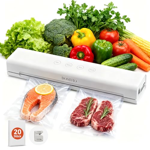 DOMIVIO Vacuum Sealer Machine for Food, 4-in-1 Functions with 20 Vacuum Bags (20x30cm) - Dry & Wet Modes, Quick Sealing for Freshness & Storage, Compact Design for Home Kitchen Use