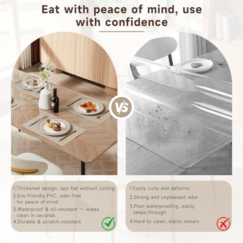 VITA FELICE PVC Table Protector Clear Plastic Waterproof Table Cover for Dining Table, Heavy Duty Wipe Clean Transparent Mat,Tablecloth for Worktop Kitchen Restaurant Party Events (90cm x 180cm) - Image 5
