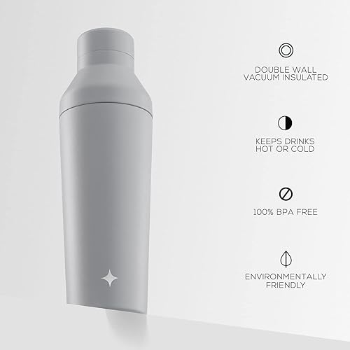 Miniatura 4 de JoyJolt Botella mezcladora de proteínas y cócteles con triple aislamiento Taza agitadora de 20 onzas con tapa de medición de alcohol y tapa de