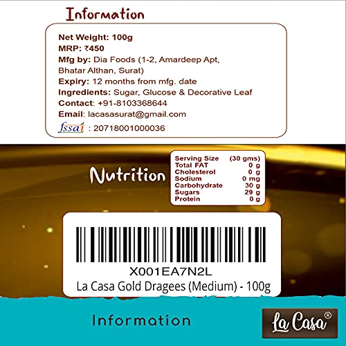 Image of La Casa Premium Gold Dragees | Medium(4mm) Sized Pearl Balls Ideal for Cake Decoration & Garnishing | 100g |