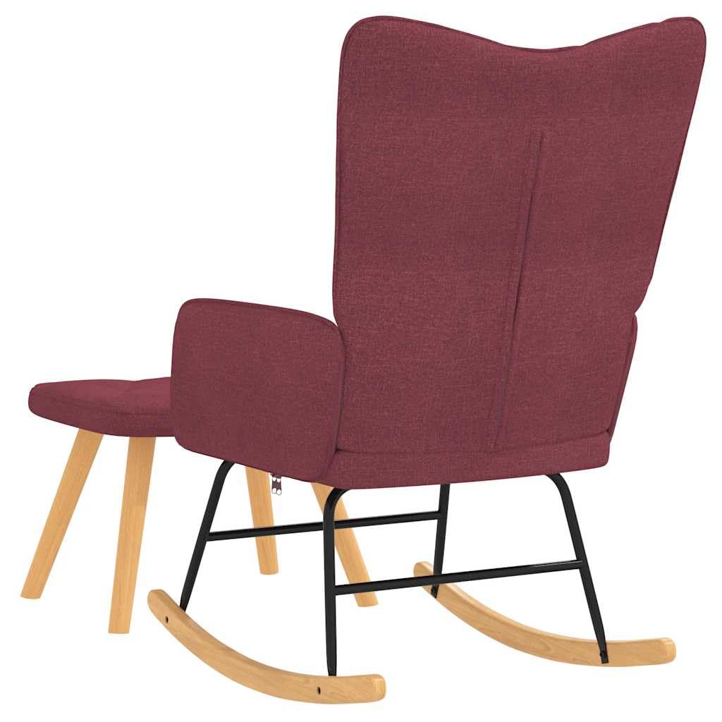 Silla mecedora con taburete de tela rojo vino, sillón relax con acolchado de espuma, estructura de madera de árbol de caucho, 61 x 78 x 98 cm, para salón, habitación de bebé, balcón