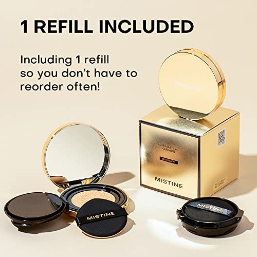 Mistine Cushion Foundation Makeup Impeccable Full Coverage With Airy Matte Finish,Long-Lasting,Oil Control Cushion Compact,75% Essence Compact Foundation For Oily Skin,Refill Included,Ivory #TOP4