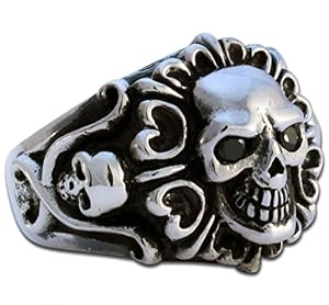 evilrings Piratenwappen-Totenkopfring aus Sterling Silber mit schwarzen Steinen in den Augen evilrings Piratenwappen-Totenkopfring aus Sterling Silber mit schwarzen Steinen in den Augen