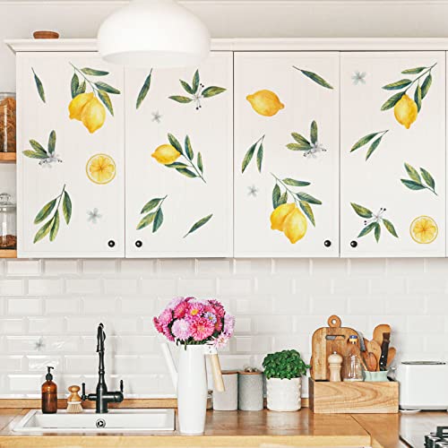 Maydahui Lemon Wall Decal Lemonade Green Leaves And Flowers Wall Sticker (41*41Inch) Peel And Stick Removable Summer Fruits Art Murals Decor For Kitchen Nursery Office Fruit Store Background #TOP4