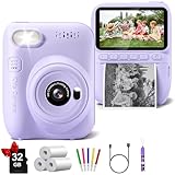 Kids Camera Instant Print, 3.0' HD 32MP Kids Camera Christmas Birthday Gifts for 3 4 5 6 7 8 9 10 11 12 Year Old Girls Boys, 32GB SD Card-Purple