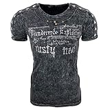 Kragenform: Rundhals Rusty Neal Herren T-Shirt All Over Waschung Washed Stars A1-RN-15192, Größe:L, Farbe:Schwarz