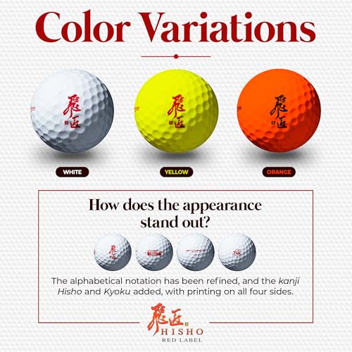 Hisyo Red Label Super High Resilience Golf Balls , 2-Piece Softec Ionomer Cover, Ultra High Rebound Core, 322 Dimples, High Trajectory - Bright Neon Colors, Perfect for Driving Range,12 Pieces